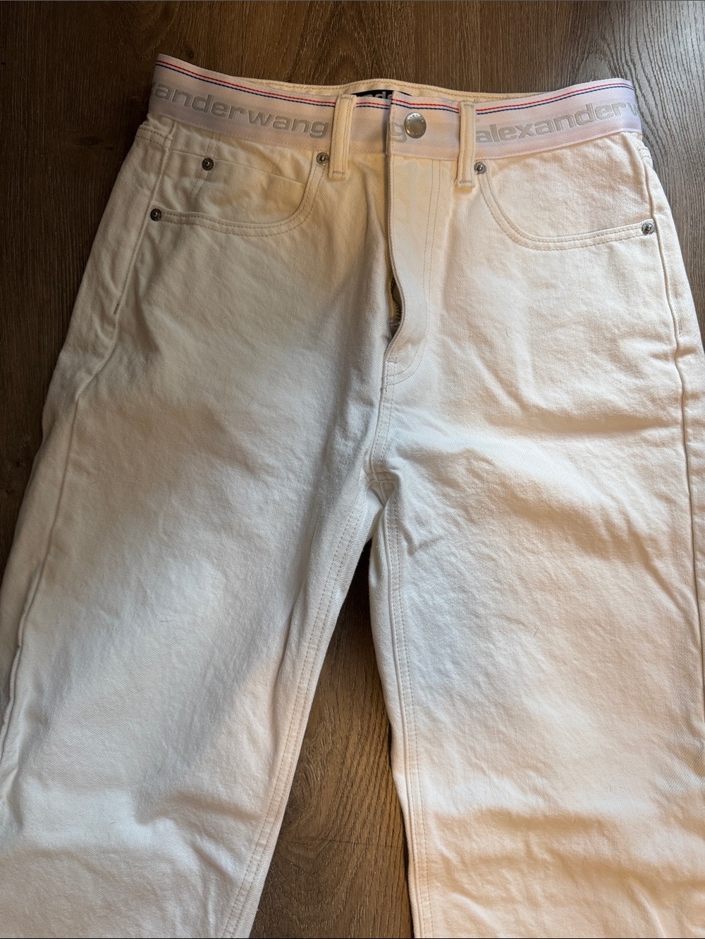 Alexander Wang Men's White Slim Straight Jeans with Branded Waistband